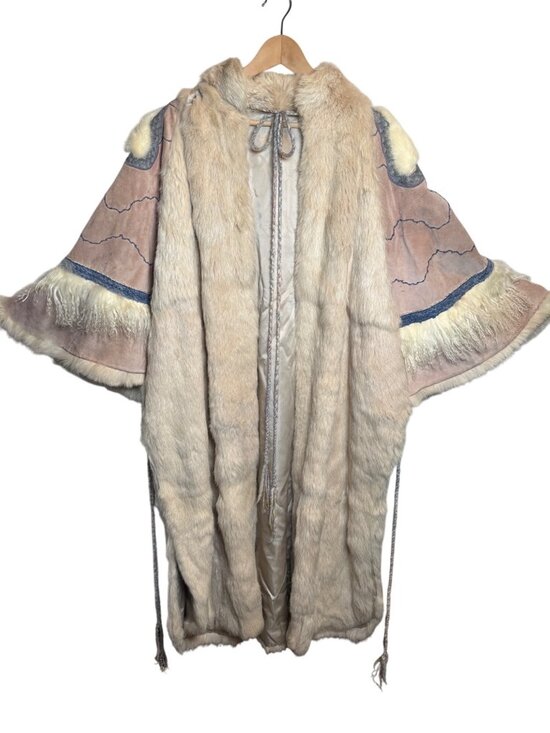 Vera Pellicia Jackets & Blazers - Vintage Vera Pelliccia Rabbit Fur Suede Cape Poncho Artistic Embroidery RARE